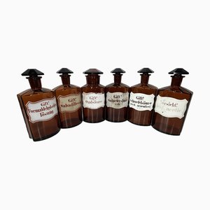Braune Vintage Glasflaschen, 1920er, 6er Set