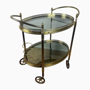 Vintage Messing Servierwagen mit Glasböden, 1950er