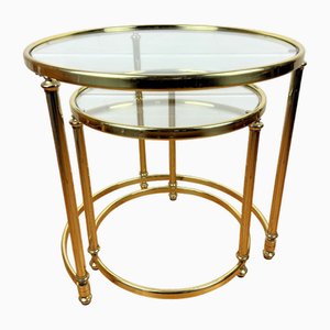 Vintage Nesting Tables in Brass and Glass, 1970s, Set of 2