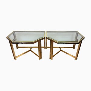 Tables d'Appoint Mid-Century en Laiton et Verre de Vereinigte Werkstätten München, 1970s, Set de 2