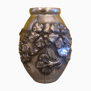 Jarrón francés Art Déco de estaño de Lucien Houzeaux, años 20