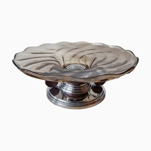 Art Deco Fruit Bowl in Chrome and Smoked Glass, 1930s