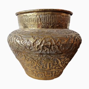 Vaso ebraico in ottone decorato a mano, metà XIX secolo