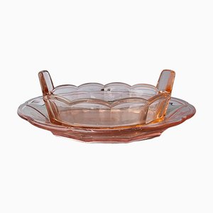 Vintage Pink Pressed Glass Bowl with Saucer, 1950s, Set of 2