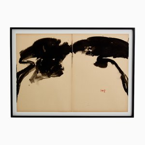Tang Haywen, Diptych, Ink on Beige Paper, 1972