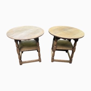 Round Oak Lamp Tables, 1925, Set of 2