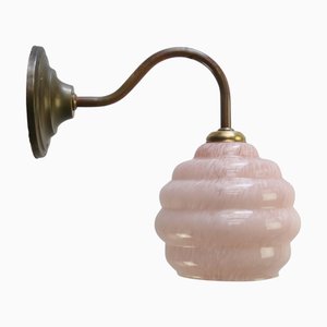 French Pink Clichy Glass Brass Wall Lamp