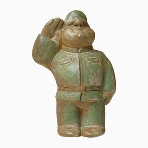 Statuetta The Fat Soldier vintage in gres smaltato, Scandinavia, anni '80