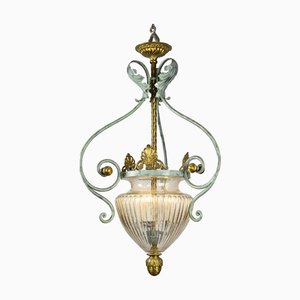 Vintage Lantern in Wrought Iron and Blown Glass
