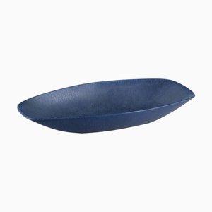 Plat Oblong en Grès avec Vernis Bleu par Carl Harry Stålhane pour Rörstrand