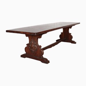 Italian Walnut Trestle Table, 1920s