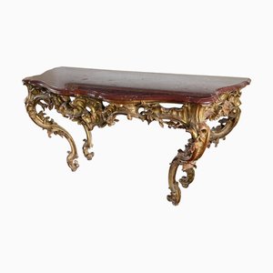 Large Mid-18th Century French Giltwood Rococo Console Table with Marble Top, 1740s