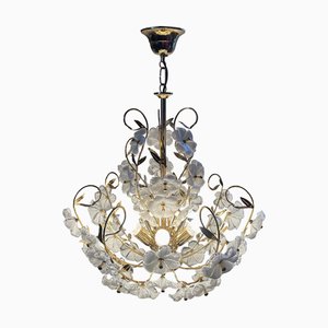 Dew and Gold Murano White Flowers Chandelier, 1980s