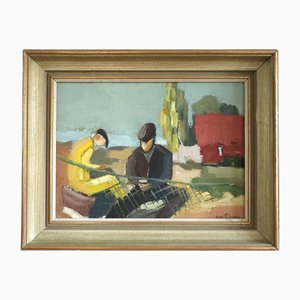 The Net Menders, pintura al óleo, enmarcado
