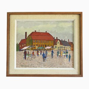 Jour de Marché sur la Place, Peinture à l'Huile, Encadrée