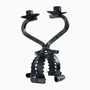 Brutalist Sculptural Iron Candleholder, 1970s