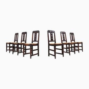 Art Deco Dining Chairs in Oak and Wicker attributed to Victor Coutray, France, 1940s, Set of 6