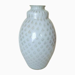 Murano Milk Glass Vase with Regularly Arranged Bubbles and Gold Leaf Application, 1980s