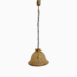 Vintage German Ceiling Lamp with Amber-Colored Glass on Brass Mounting from Süssmuth Leuchten, 1970s