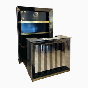 Mobile bar vintage in metallo cromato e ottone, Italia, anni '70