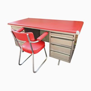 Industrieller Vintage Schreibtisch und Stuhl aus Stahl, 1960er, 2er Set