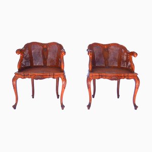 Set of Louis XV Style Double Cane Walnut Armchairs, 1890s