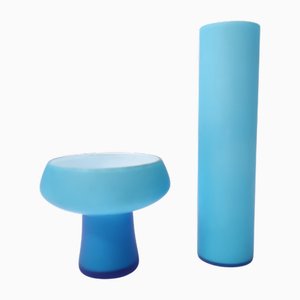 Vases Postmodernes en Verre de Murano Cyan attribués à Carlo Moretti, Italie, 1970, Set de 2