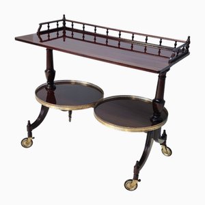 Vintage Walnut Serving Cart Table with 2 Sliding Shelves, Italy