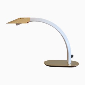 Italienische Vintage Cobra Tischlampe aus Leder & vergoldetem Messing, 1970er