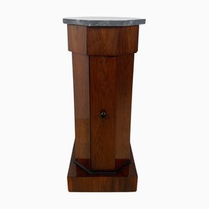 Mobiletto Biedermeier impiallacciato in noce e marmo, Francia, anni '30 dell'Ottocento