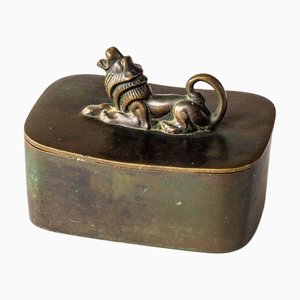 Art Deco Lidded Bronze Box with Lion Sculpture by Gab Guldsmedsaktiebolaget, 1931