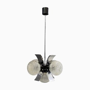 Mid-Century Modern Chrome Plating and Glass Pendant Lamp, 1970s
