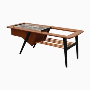 Model 210 Bar or Coffee Table in Teak with Ceramic Tiles by Alfred Hendrickx for Belform, 1950s