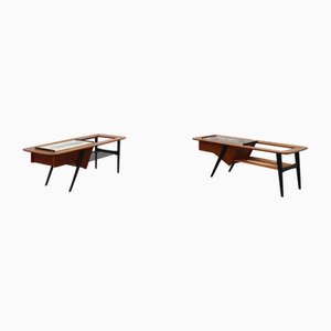 Model 210 Coffee Tables in Teak with Ceramic Tiles by Alfred Hendrickx for Belform, 1950s, Set of 2