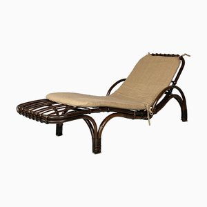 Chaise longue moderna in vimini con cuscino in cotone, Italia, anni '80
