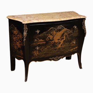 French Lacquered Chinoiserie Commode with Marble Top, 1950