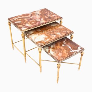 Antique French Tables with Marble Tops, 1890s, Set of 3