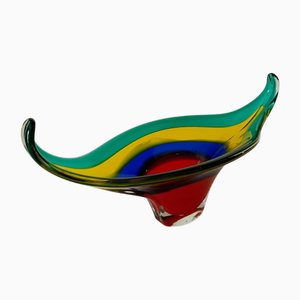 Vaso in vetro di Murano con fasce multicolori di Mazzega, anni '60