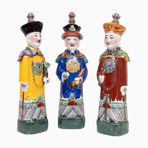 Vintage Chinese Porcelain Qing Emperor Decorative Figurines, 1999, Set of 3