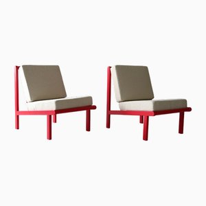 Set of Vintage Scandinavian Lounge Chairs in Cherry Red, 1970s