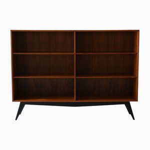 Libreria vintage in teak con piedi neri, Scandinavia, anni '50