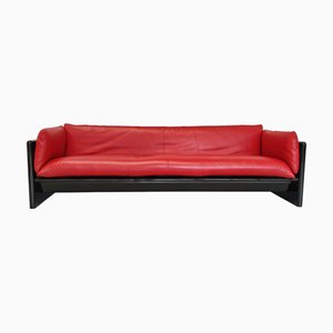 Black Gloss Lacquered and Red Leather Sofa by Dino Gavina for Studio Simon, 1970s