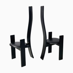Sedie Golem moderne in legno nero e pelle attribuite a Vico Magistretti per Poggi, Italia, anni '70, set di 2