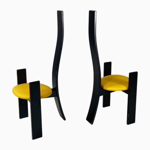 Sedie Golem moderne in legno nero e tessuto giallo attribuite a Vico Magistretti per Poggi, Italia, anni '70, set di 2
