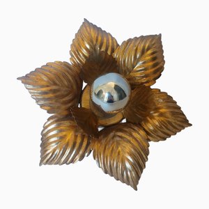 Hollywood Regency Brass Flower Wall Light, Italy