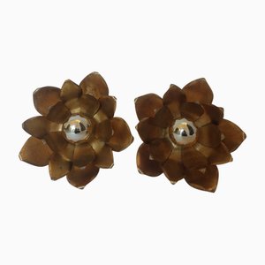 Regency Gilt Lotus Wall Sconces, Italy, 1970s, Set of 2