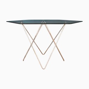 Vintage Table with Eiffel Legs and Hexagonal Top in Beveled Glass, 1980s