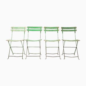 Sillas plegables de exterior francesas de listones en verde, años 50. Juego de 4