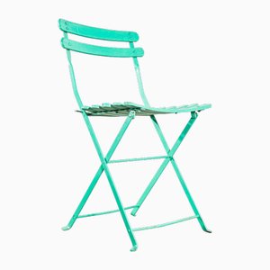 Silla plegable francesa de listones en verde guisante, años 50