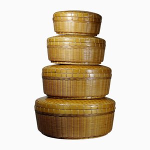 Vintage Asian Woven Bamboo Nesting Boxes, 1970s, Set of 4